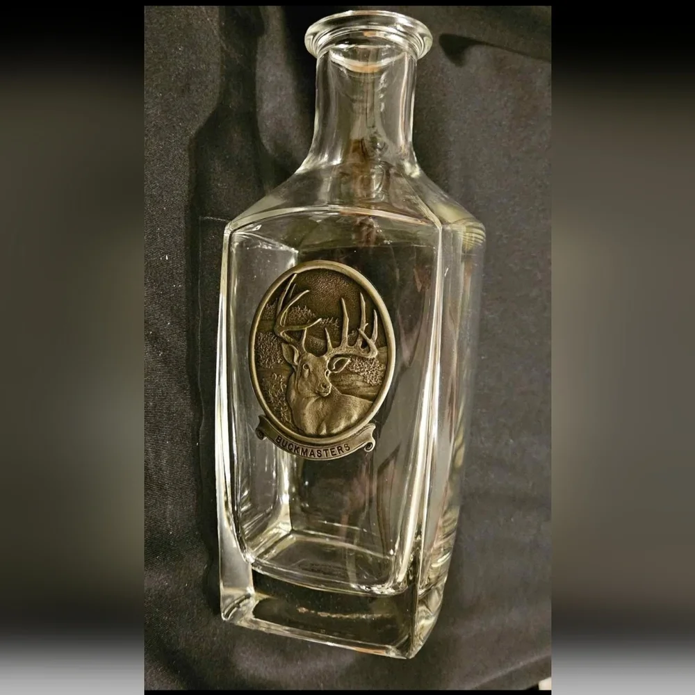 Buckmaster Pewter Whitetail Deer Heritage Metalworks Crystal Glass Vtg Decanter